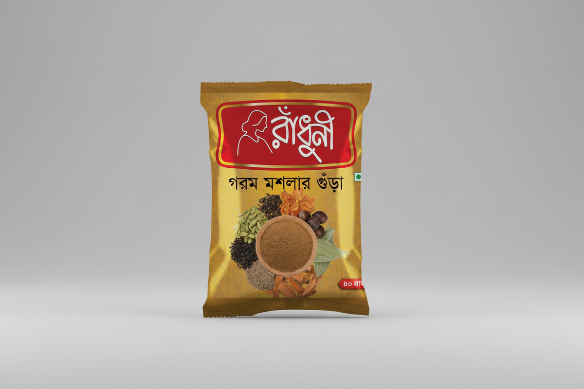 Spice mix packaging with brand logo and ingredients on a white background
