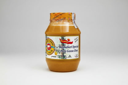 Jar of Baghabari Special Pure Gawa Ghee with a colorful label on a white background